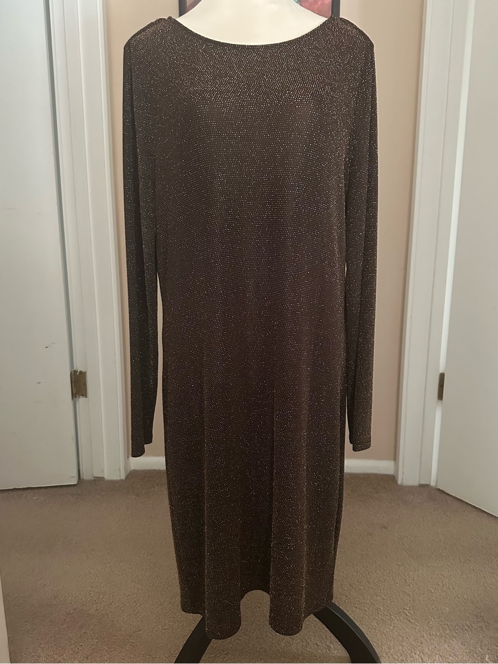 Michael Kors Long Sleeve Backless Brown Sparkle Dress